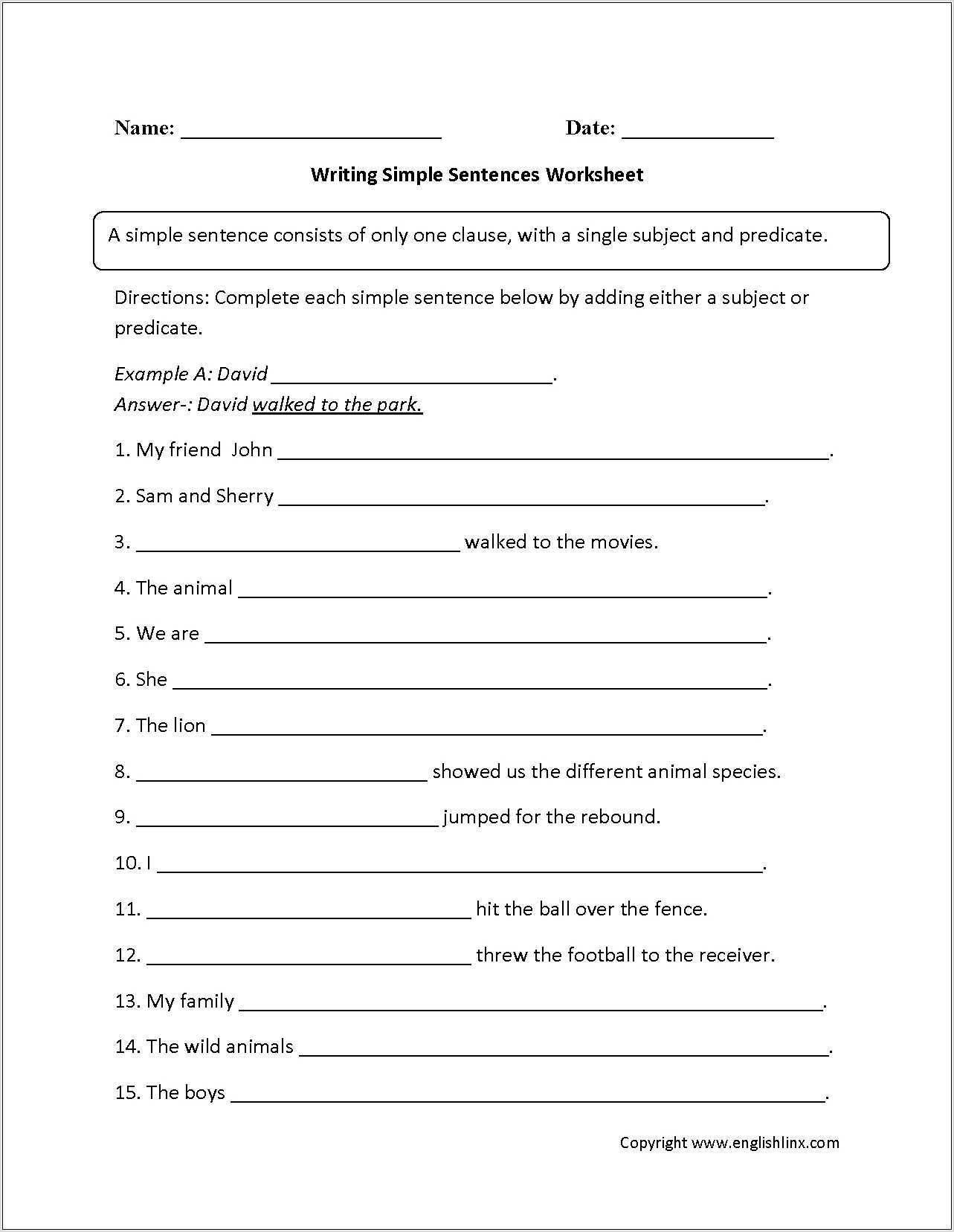 Writing Sentences Worksheets Grade 6