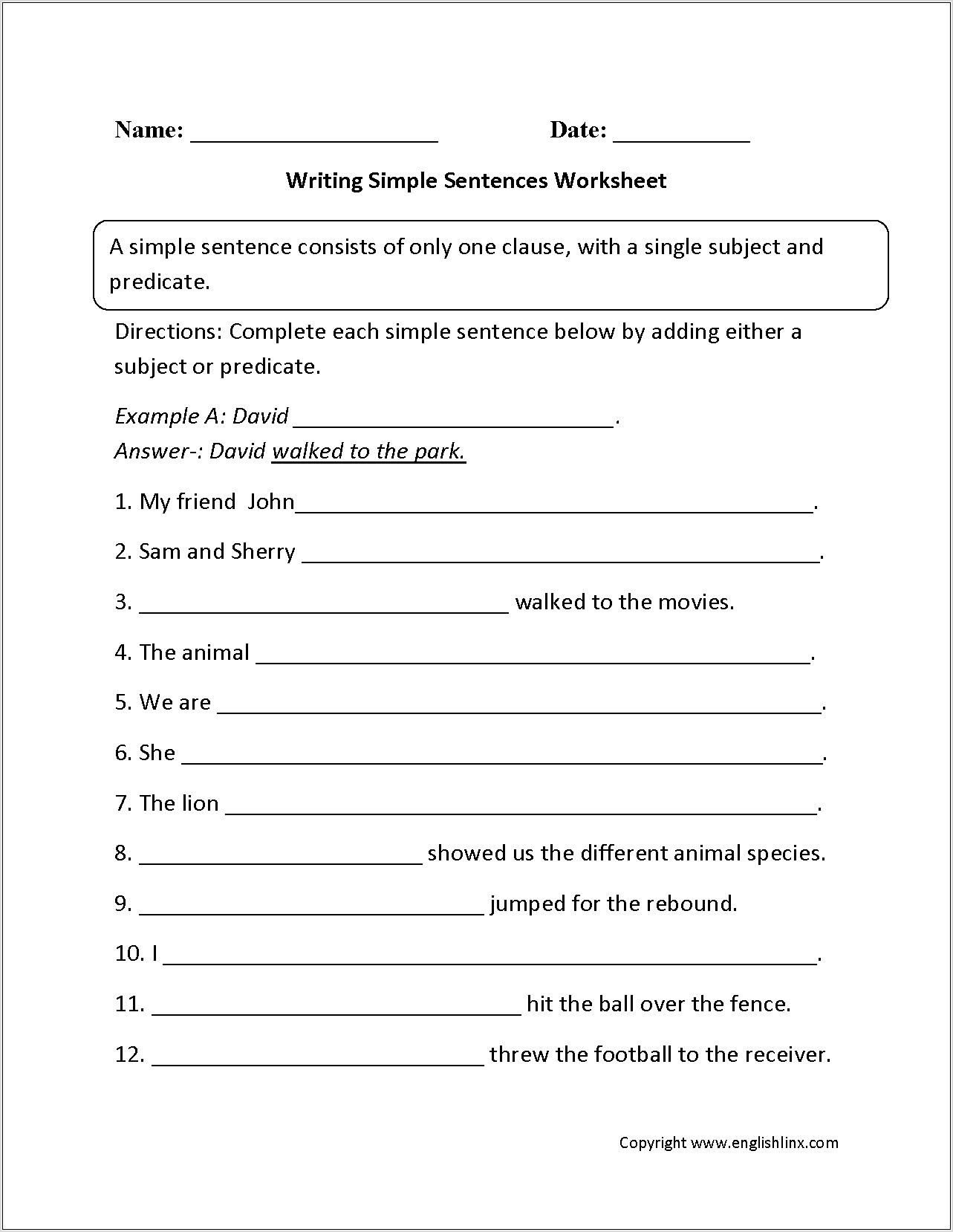 Writing Types Of Sentences Worksheet