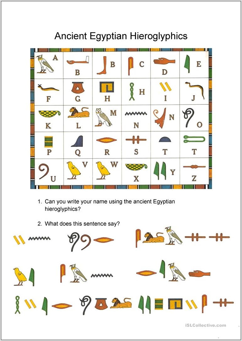 Writing Your Name In Hieroglyphics Worksheet