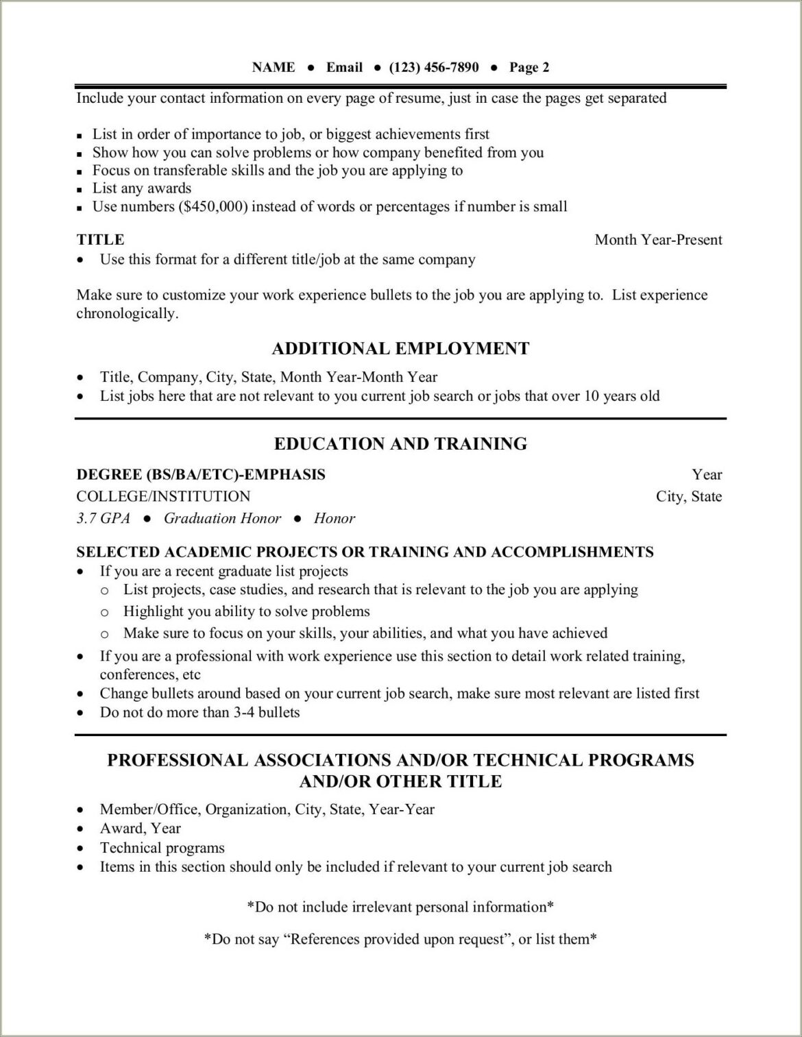 1 Job But Not Relevant Work Experience Resume