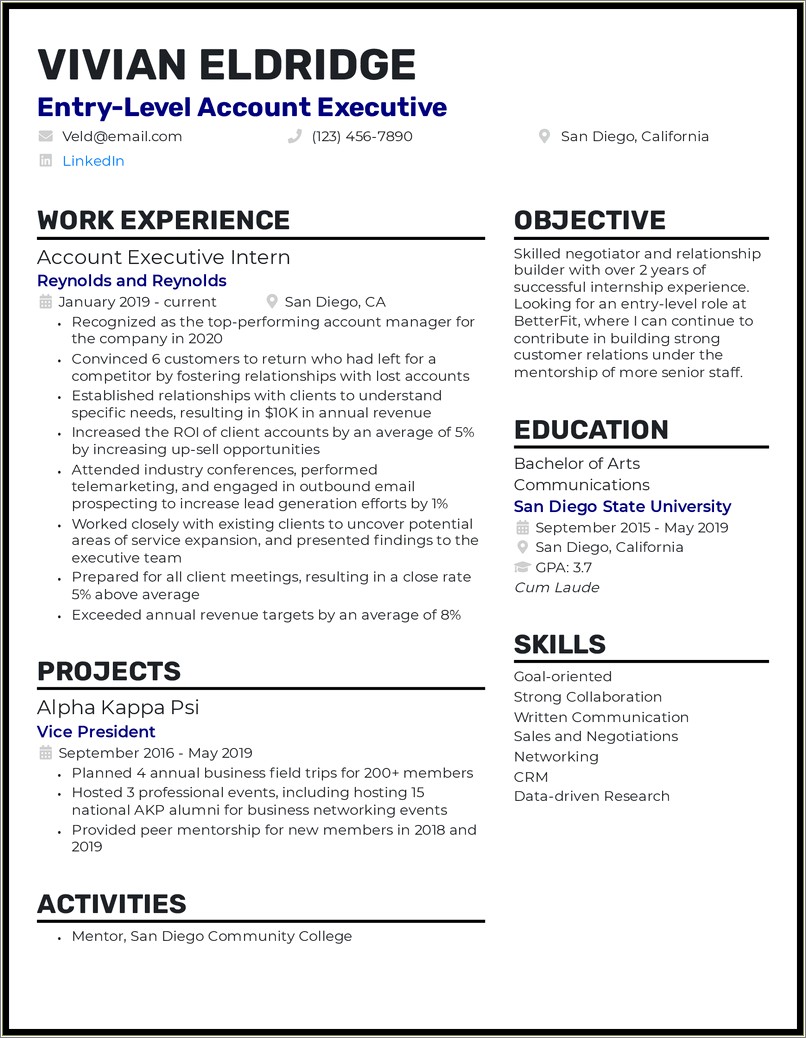 1 Page Executive Summary Template Resume