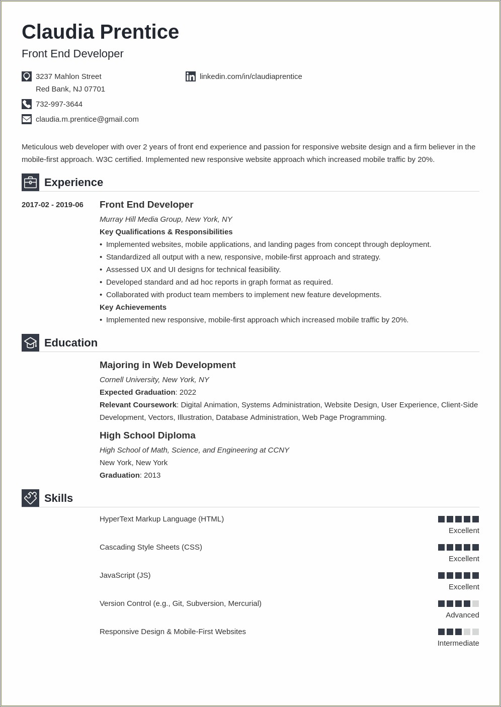 1 Year Experience Front End Php Resume Sample