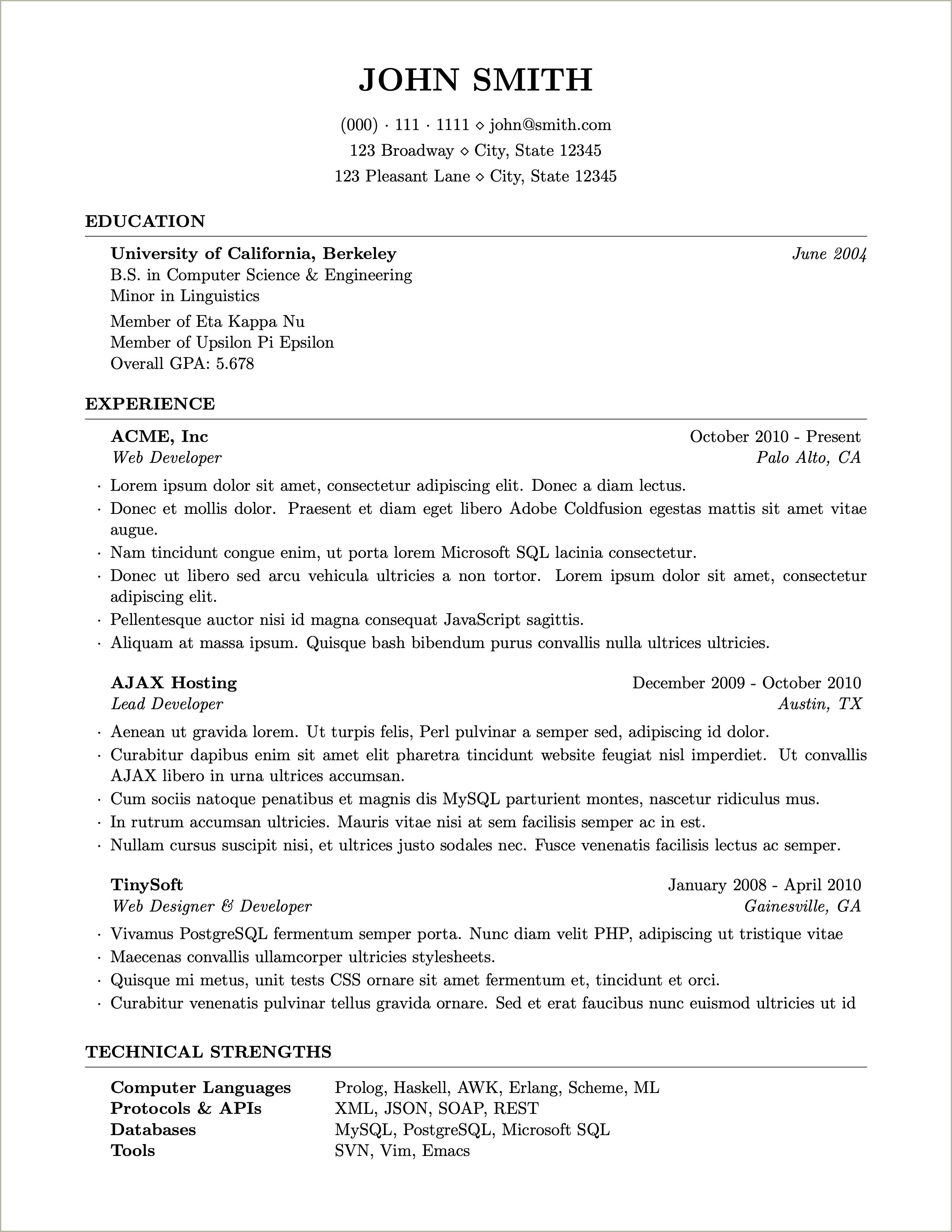 1 Year Experience Resume Format For Php Developer