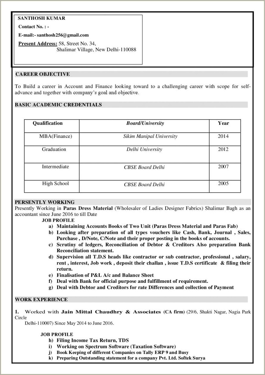 1 Year Experience Resume Format Free Download