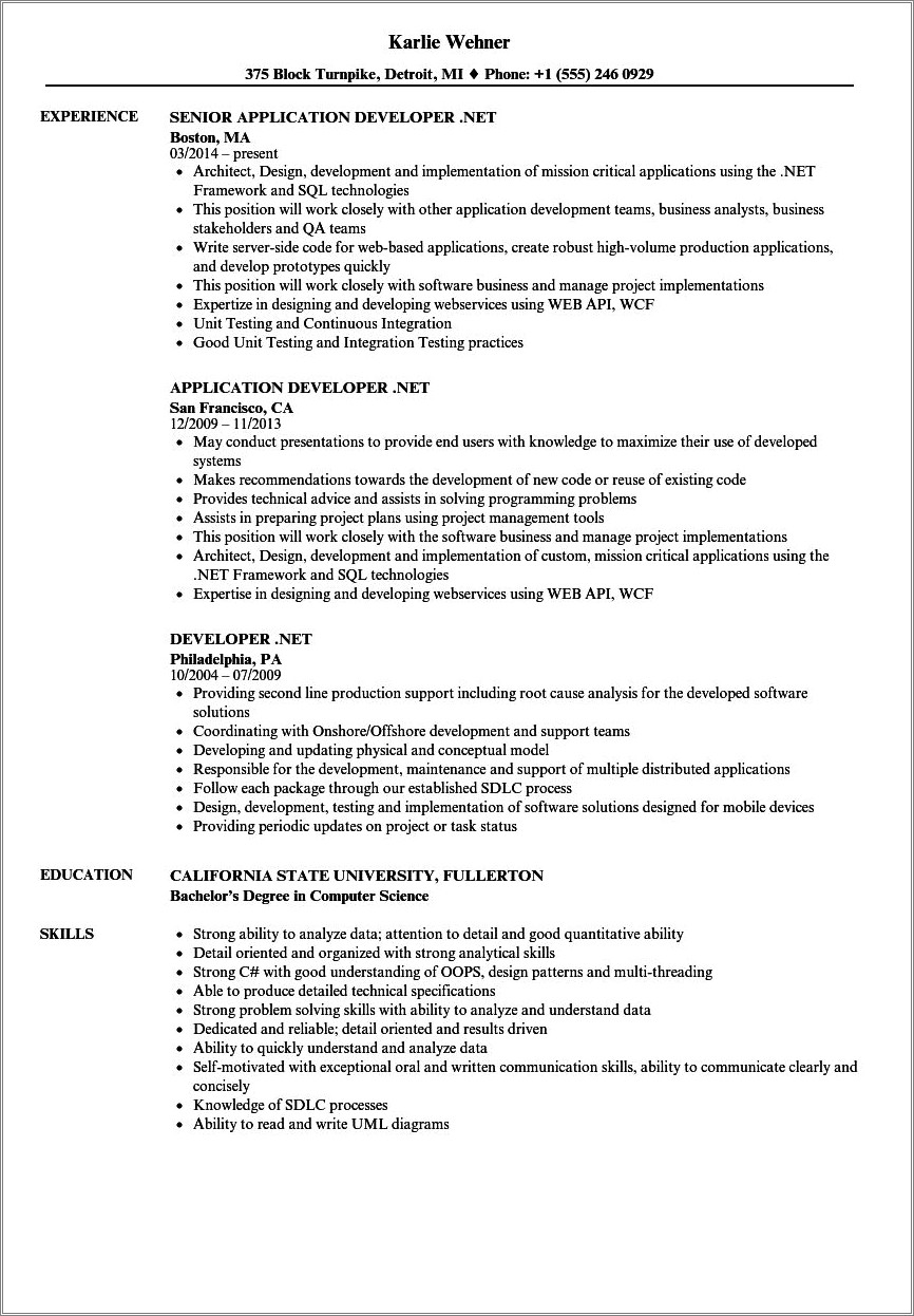 1 Year Experience Resume Format In Asp Net