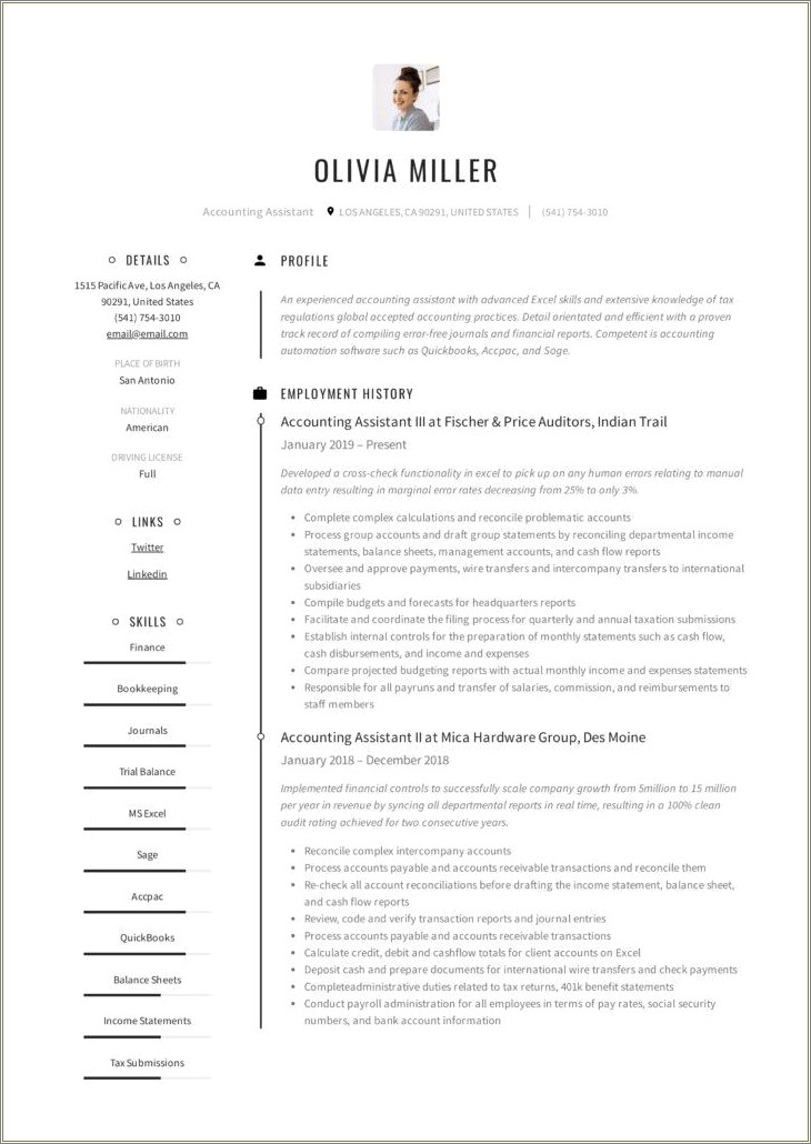 1 Year Experience Resume Sample For Accountant