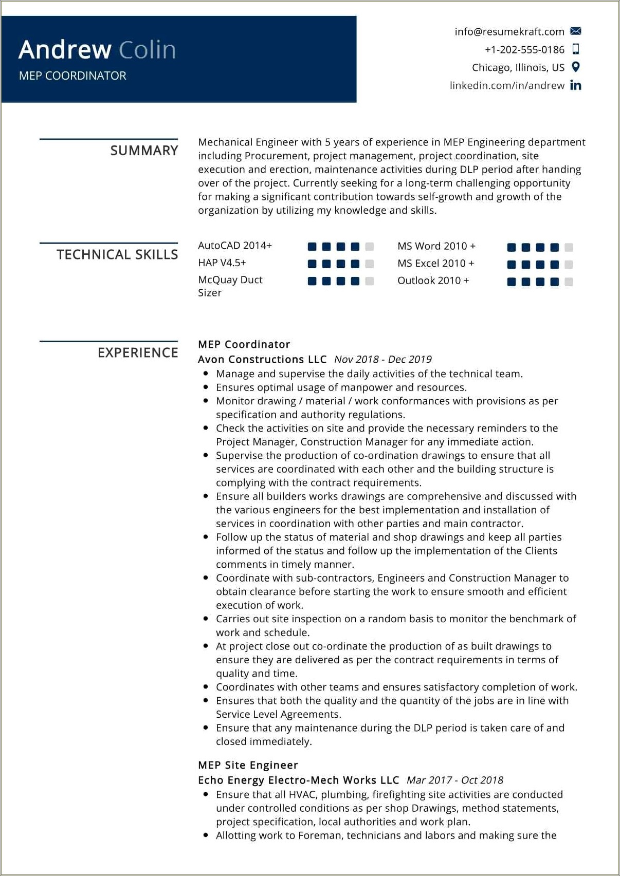 1 Year Experience Resume Sample For Mechanical Engineer