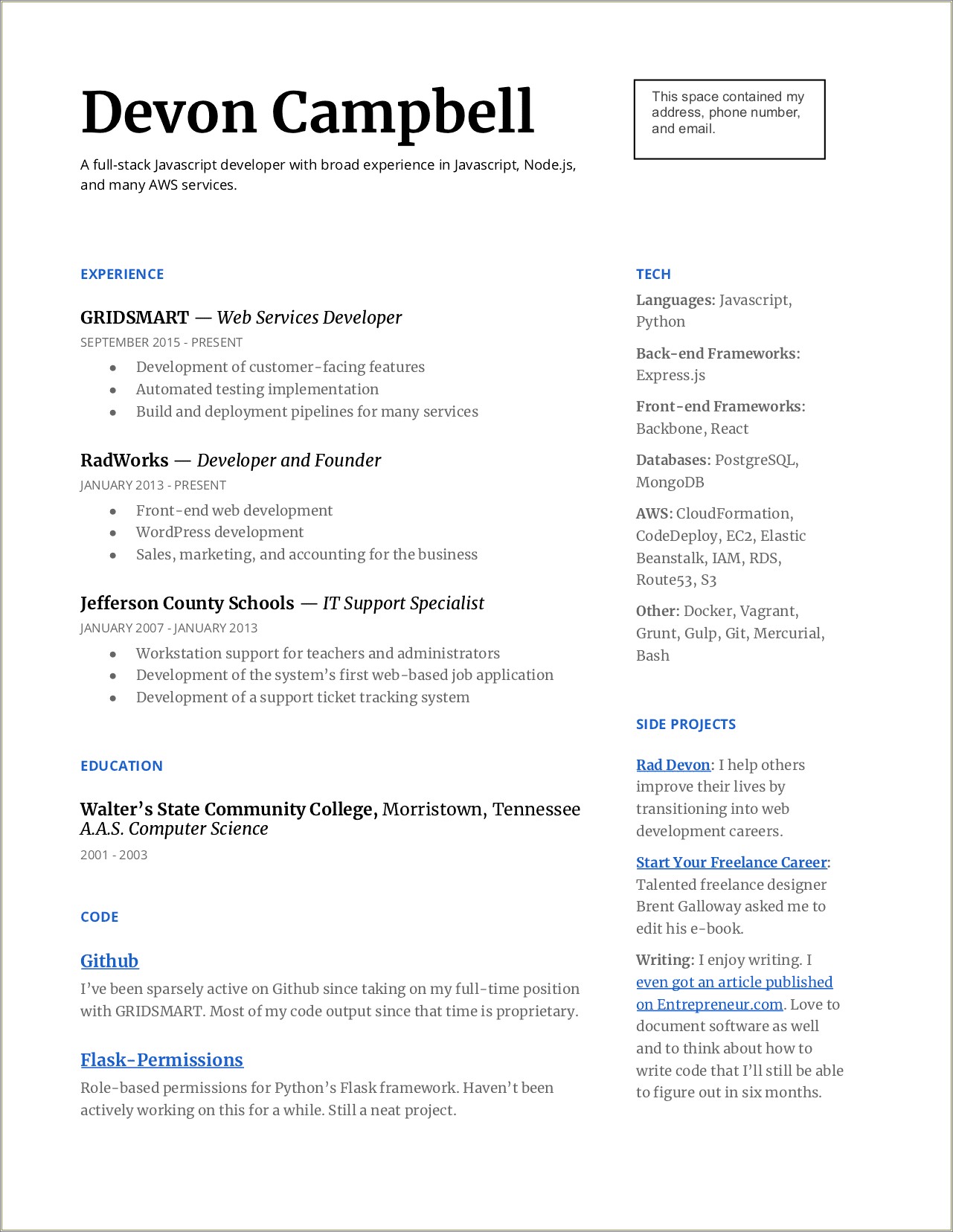 1 Year Experience Web Developer Resume