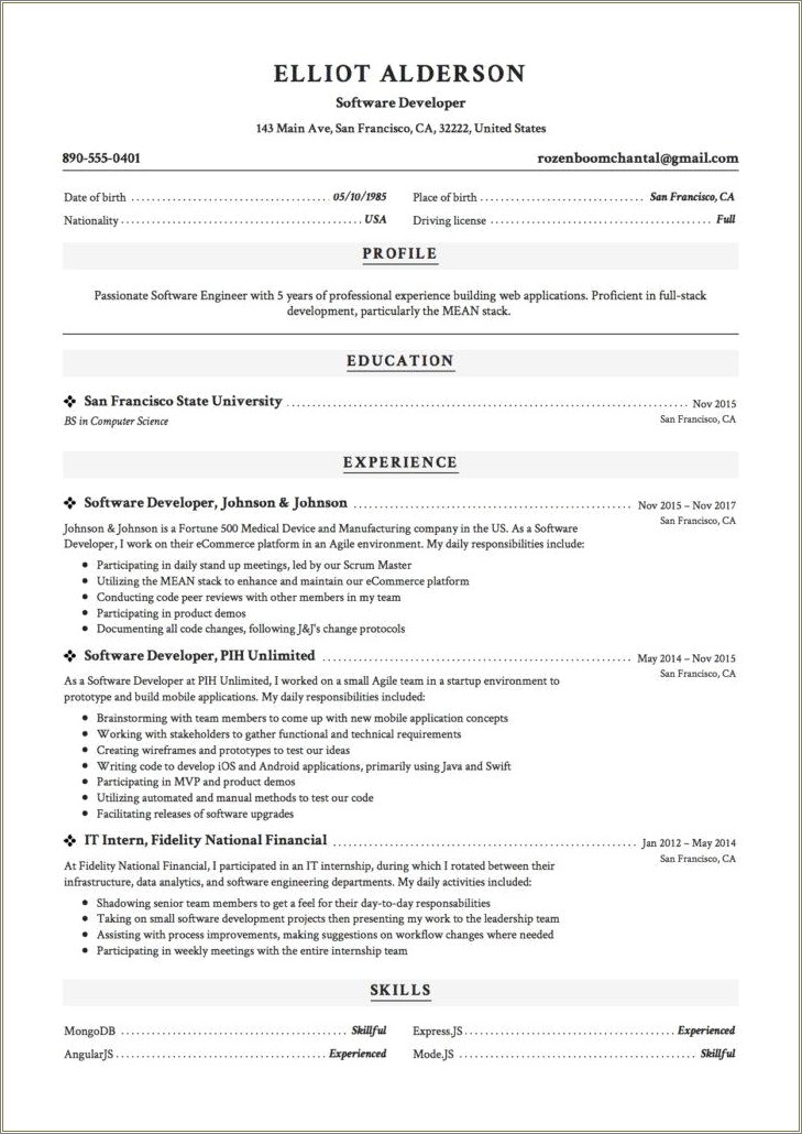 1.5 Years Experience As Sql Developer Resume
