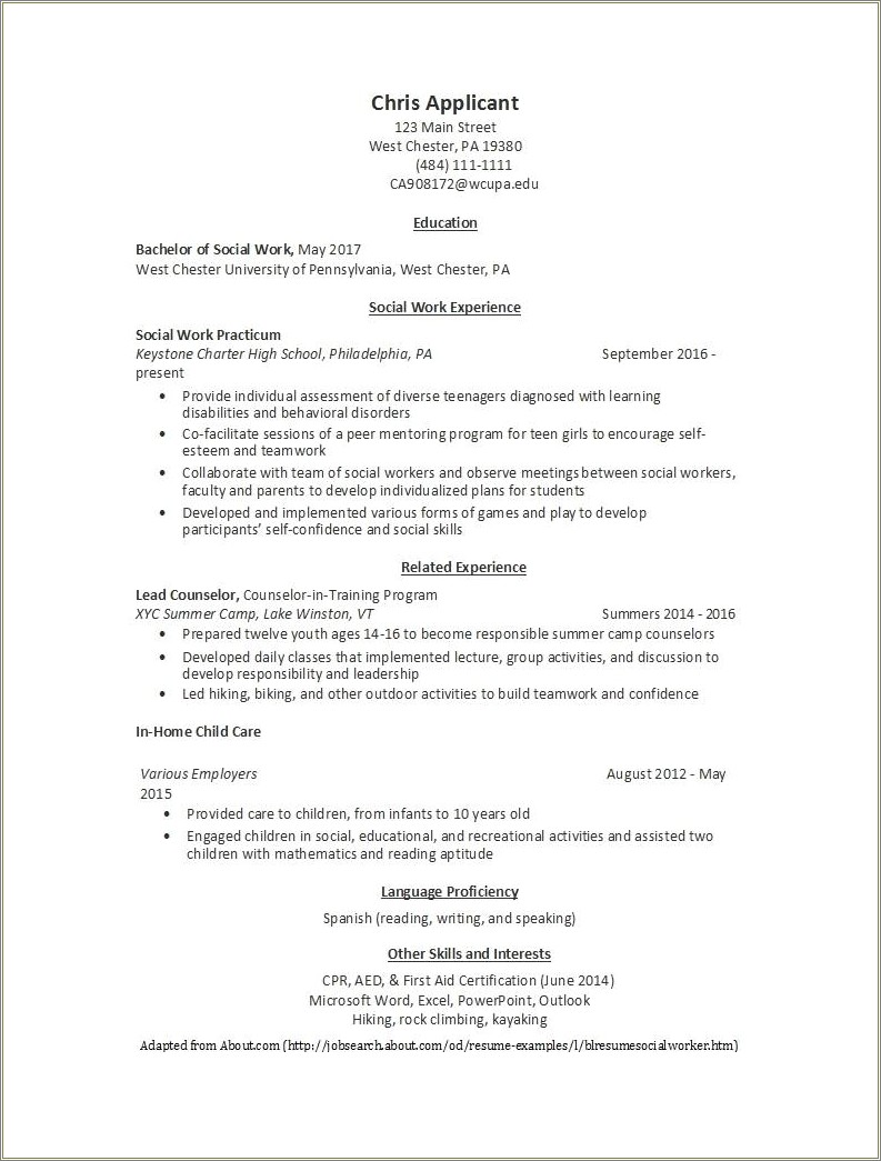 16 Year Old Resume With No Work Experience