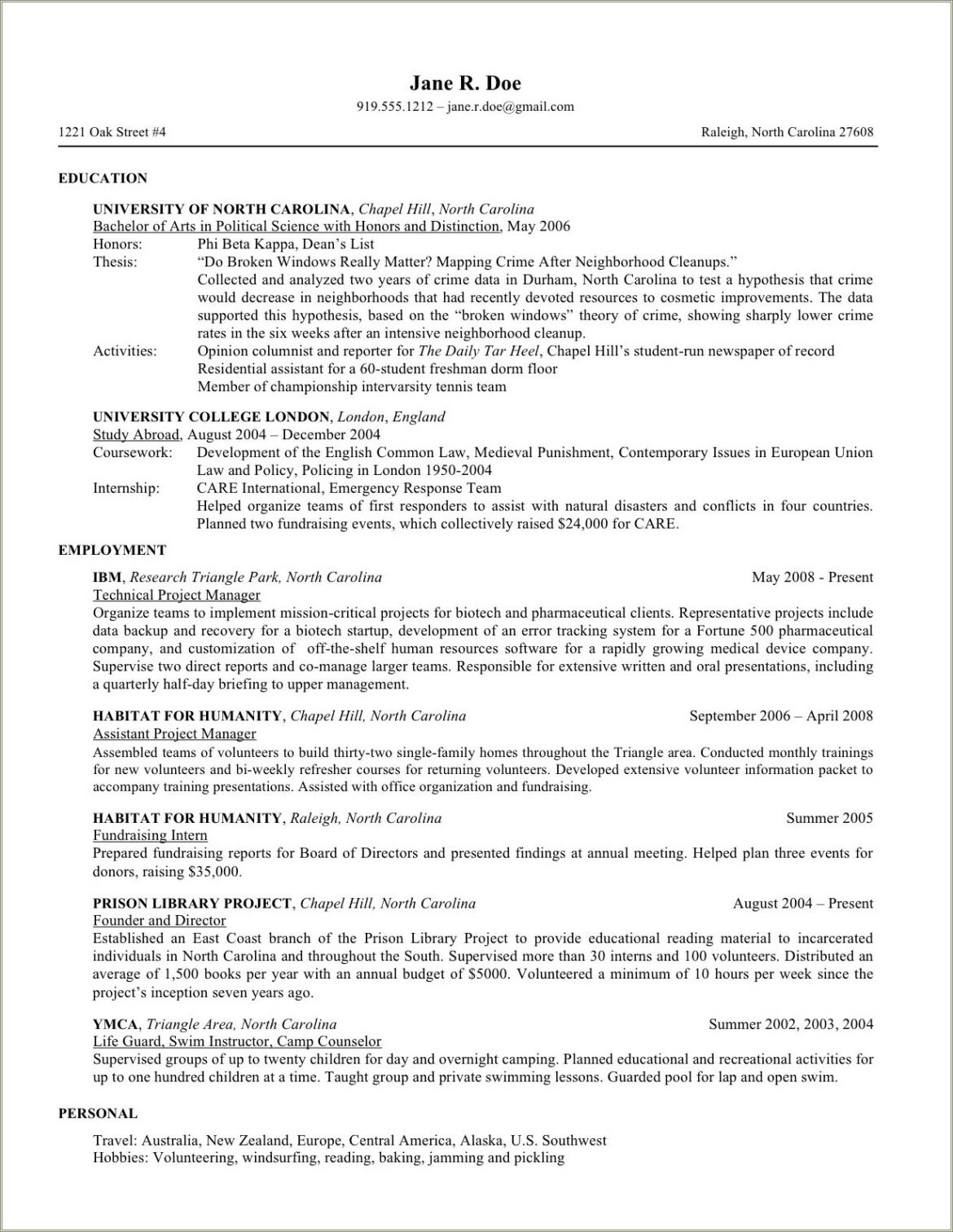 1l Summer Jobs Gpa On Resume