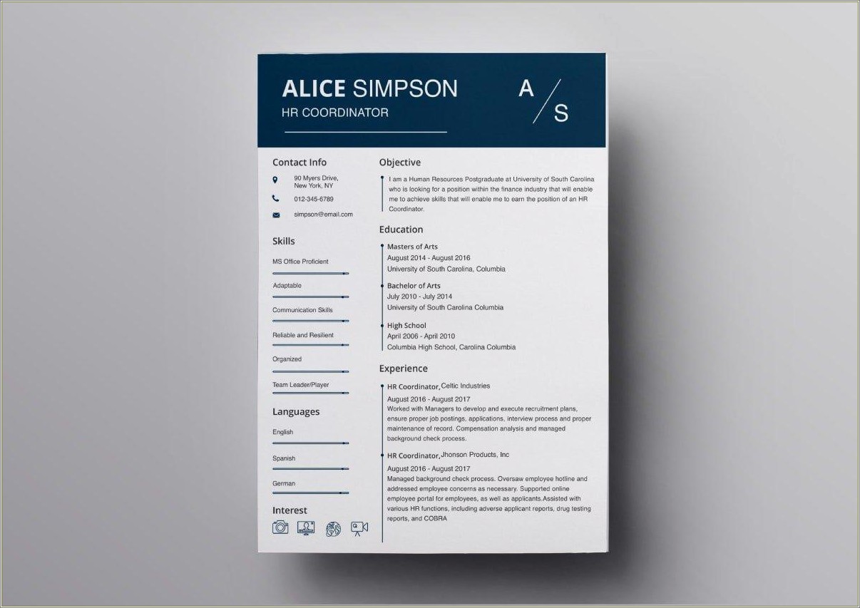 2 Page Resume Formats Skills And Interests