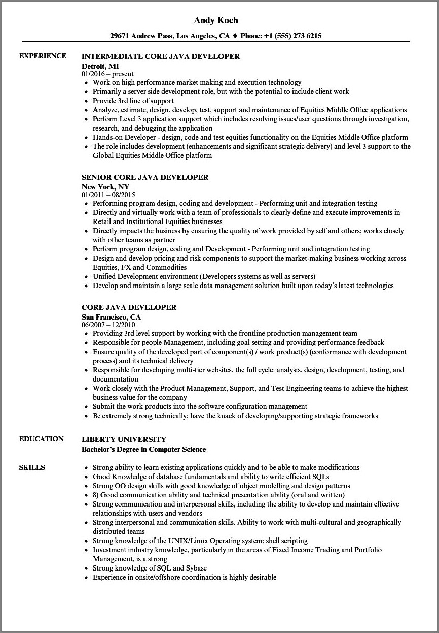 2 Year Experience Resume Format For Java Pdf