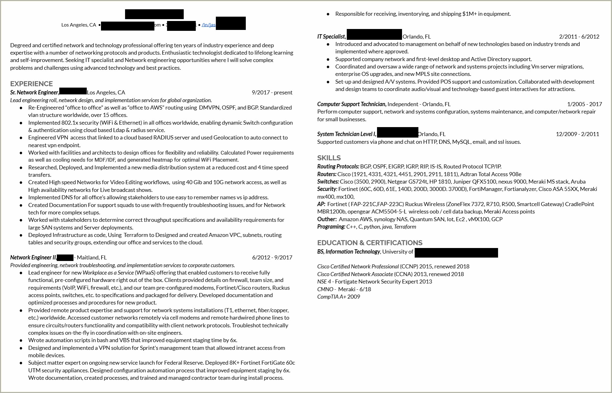 2 Year Experience Resume Format For Network Engineer