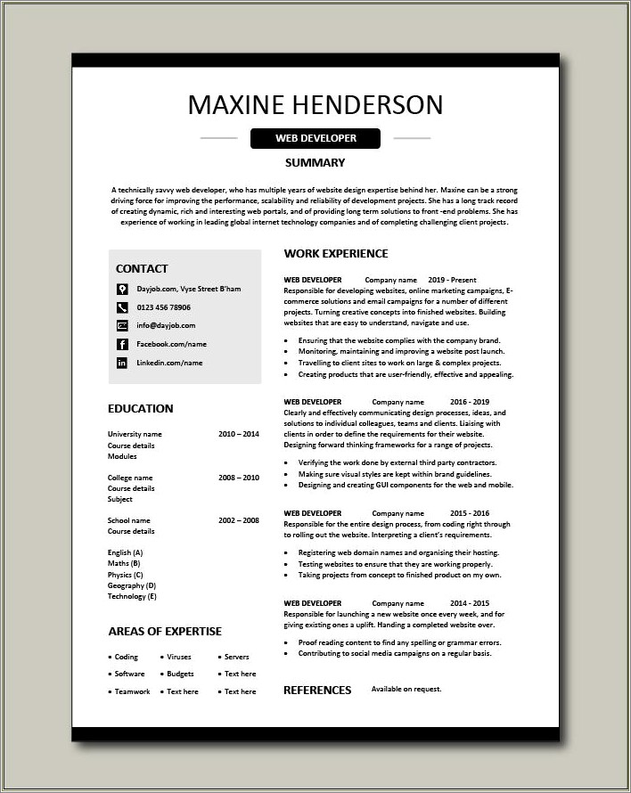 2 Year Experience Resume Format For Php Developer