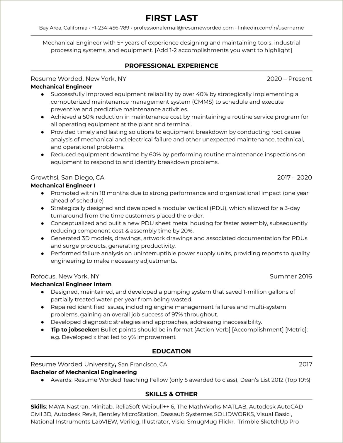 2 Years Experience Mechanical Design Engineer Resume