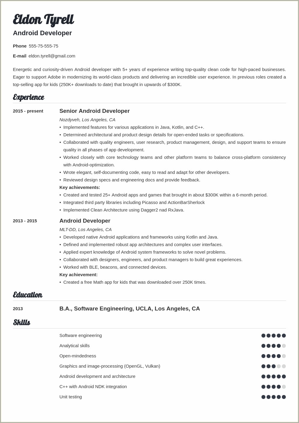2 Years Experience Resume In Android