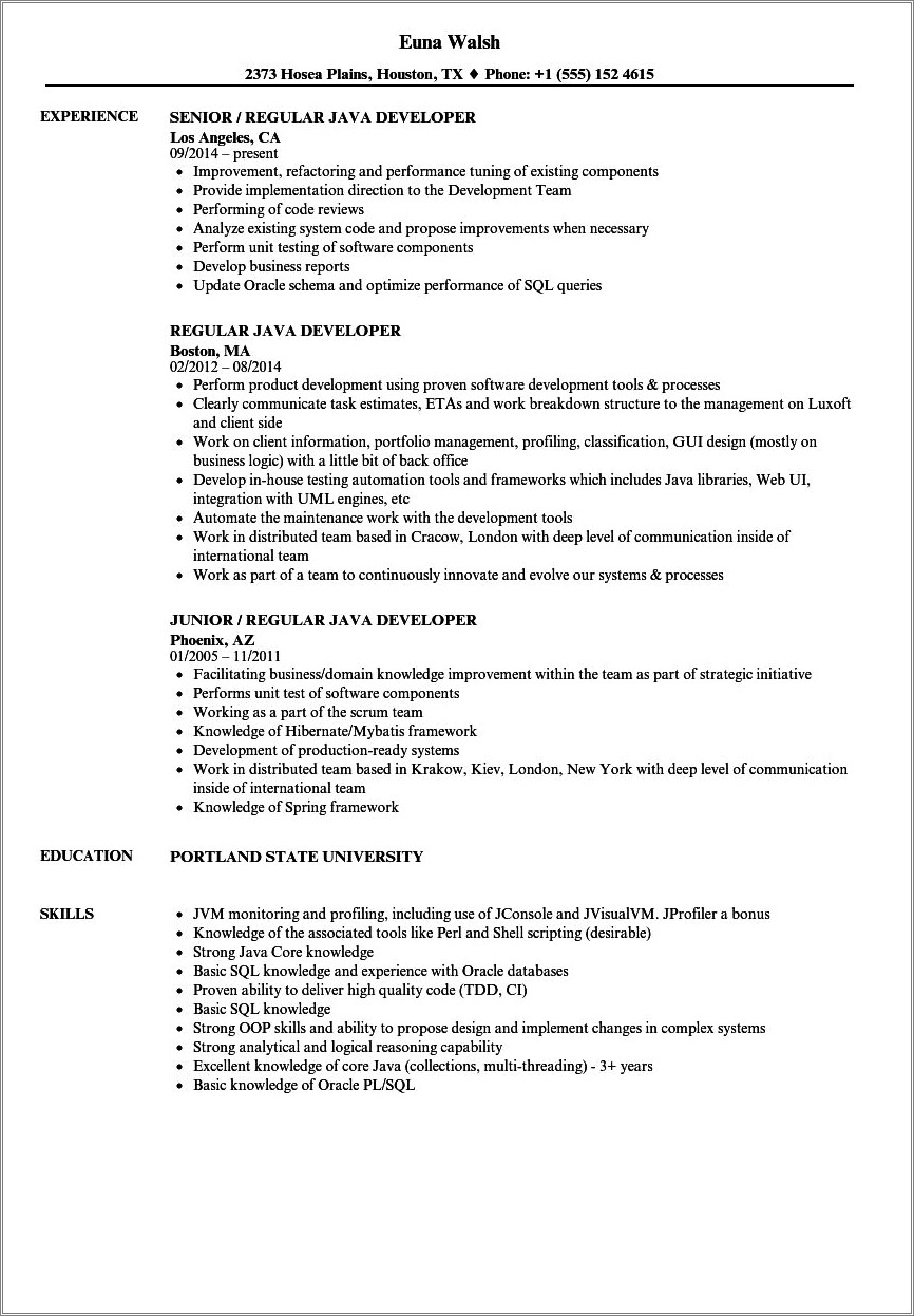 2 Years Experience Resume In Core Java