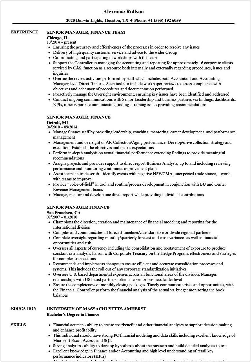 2 Years Experience Resume In Finance