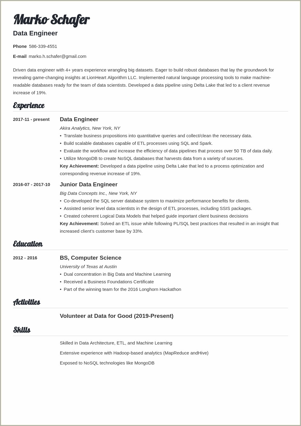 2 Years Experience Resume In Python