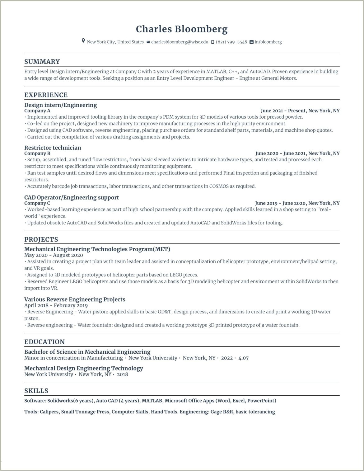 2 Years Experience Resume Mechanical Engineer