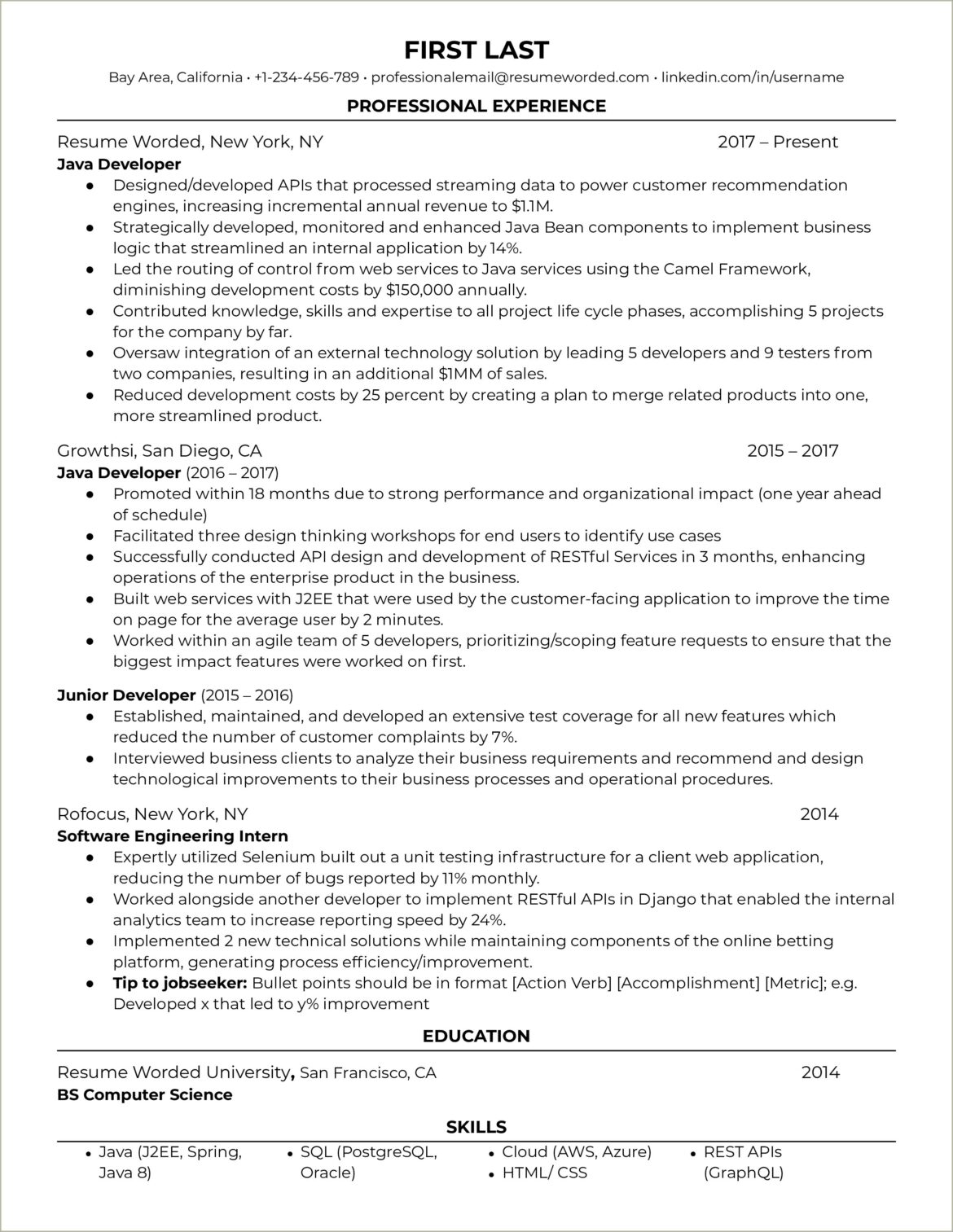 2 Years Of Experience In Java Resume Format