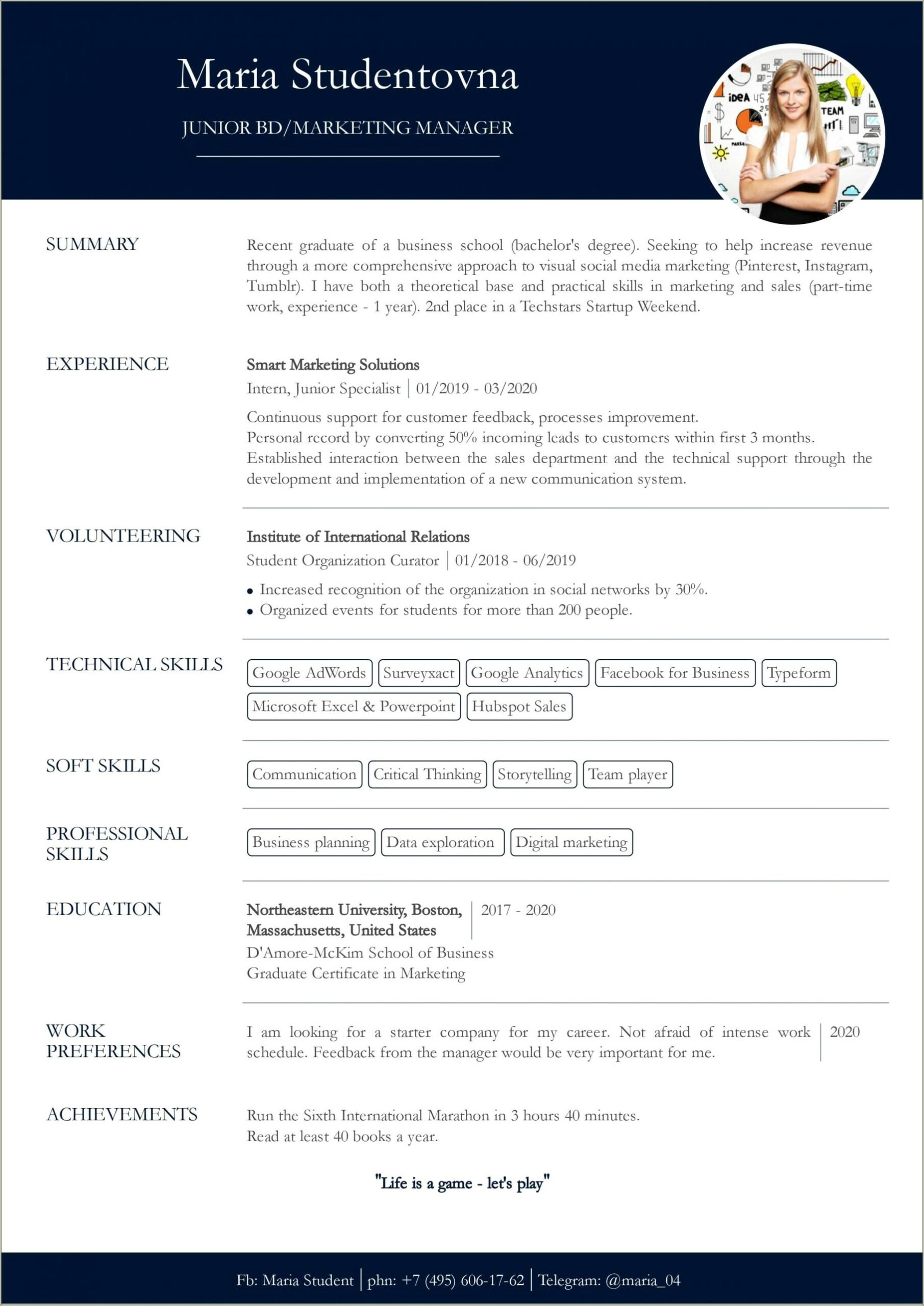 2016 Resume Example With No College Experience