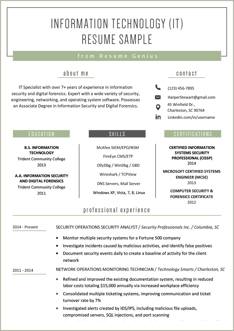 2016 Resume Templates For Information Technology