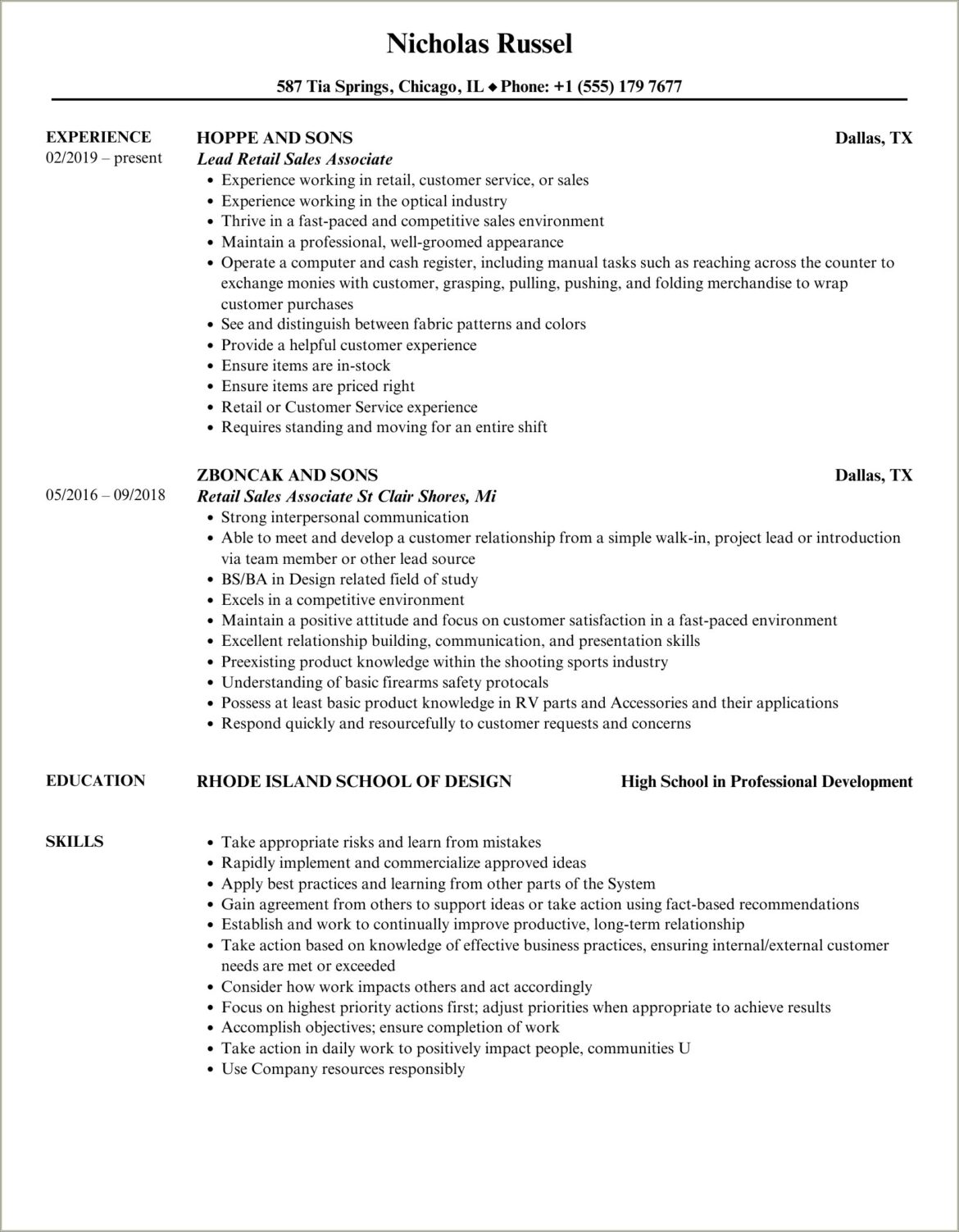 2016 Resume Templates For Retail Sales Associate