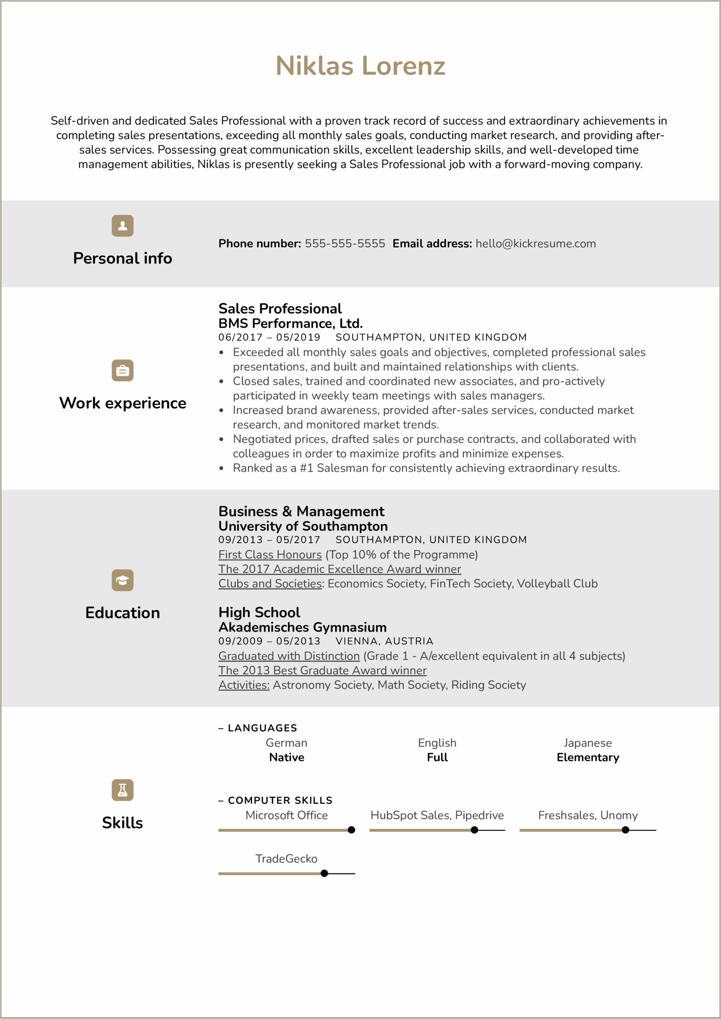 2017 Example Resume For Sales Executive