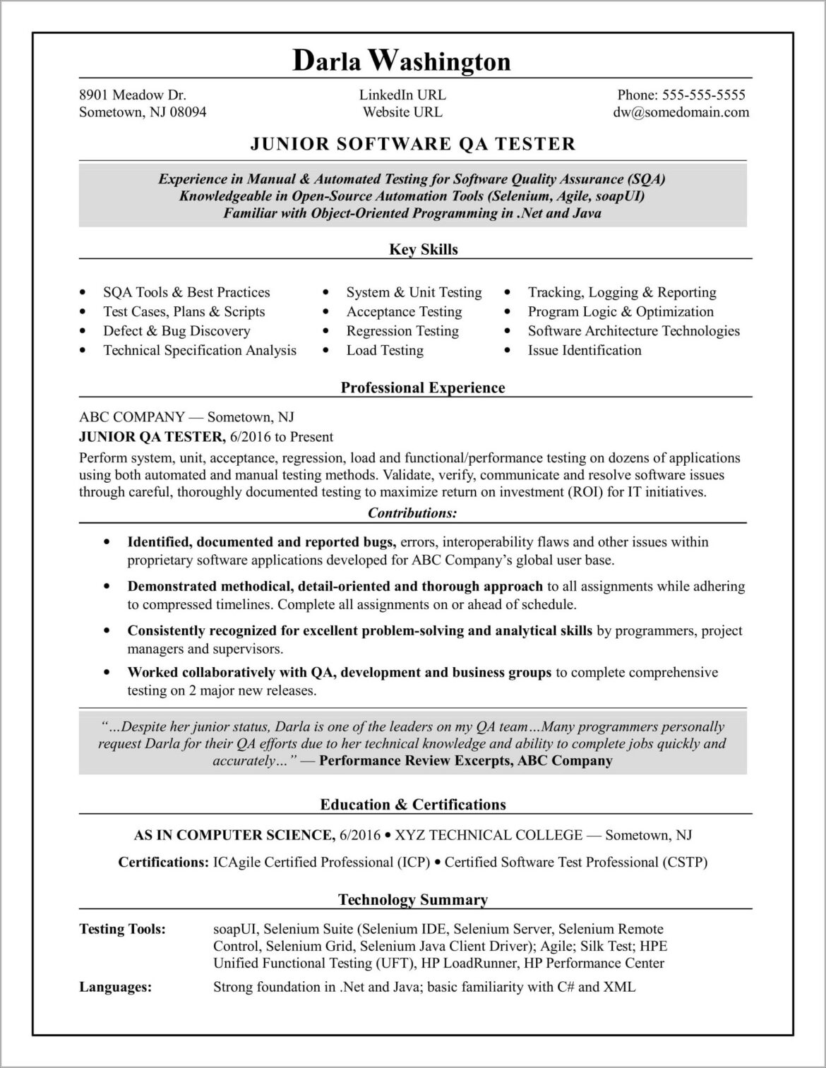 3 Years Of Experience Selenium Testing Resume