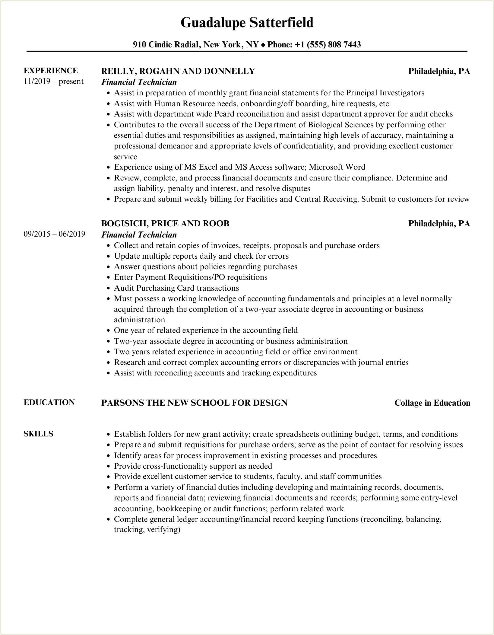 36b Financial Management Technician Federal Resume