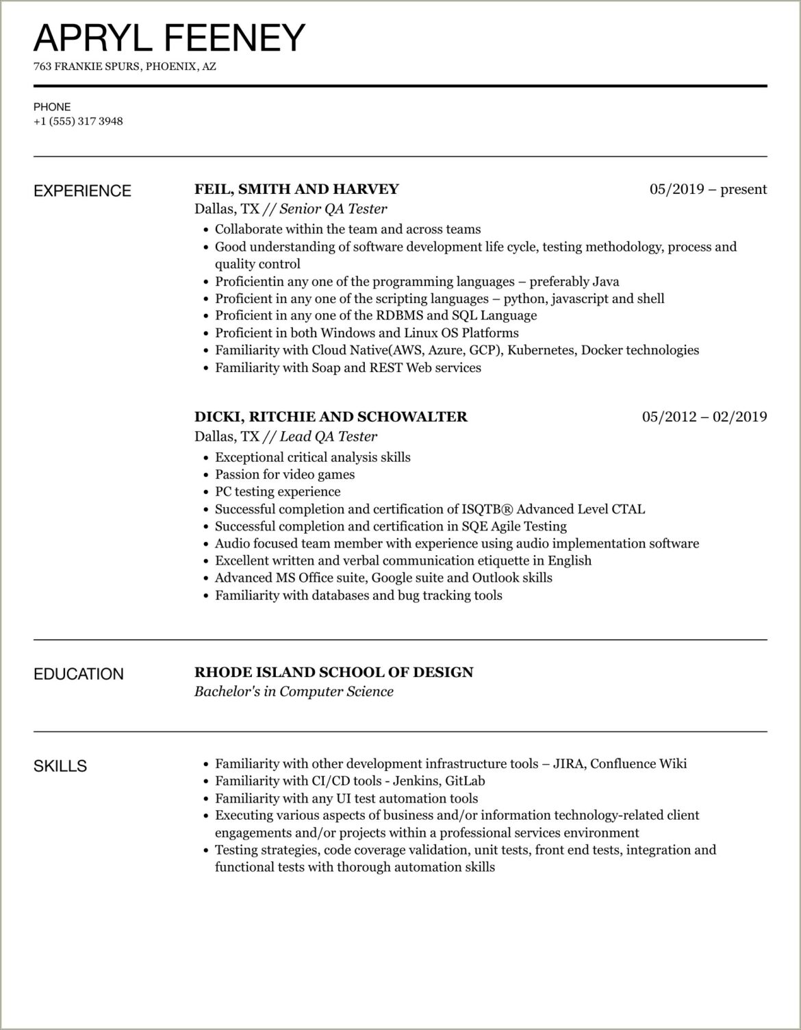 4 Years Experience Qa Resume Sample