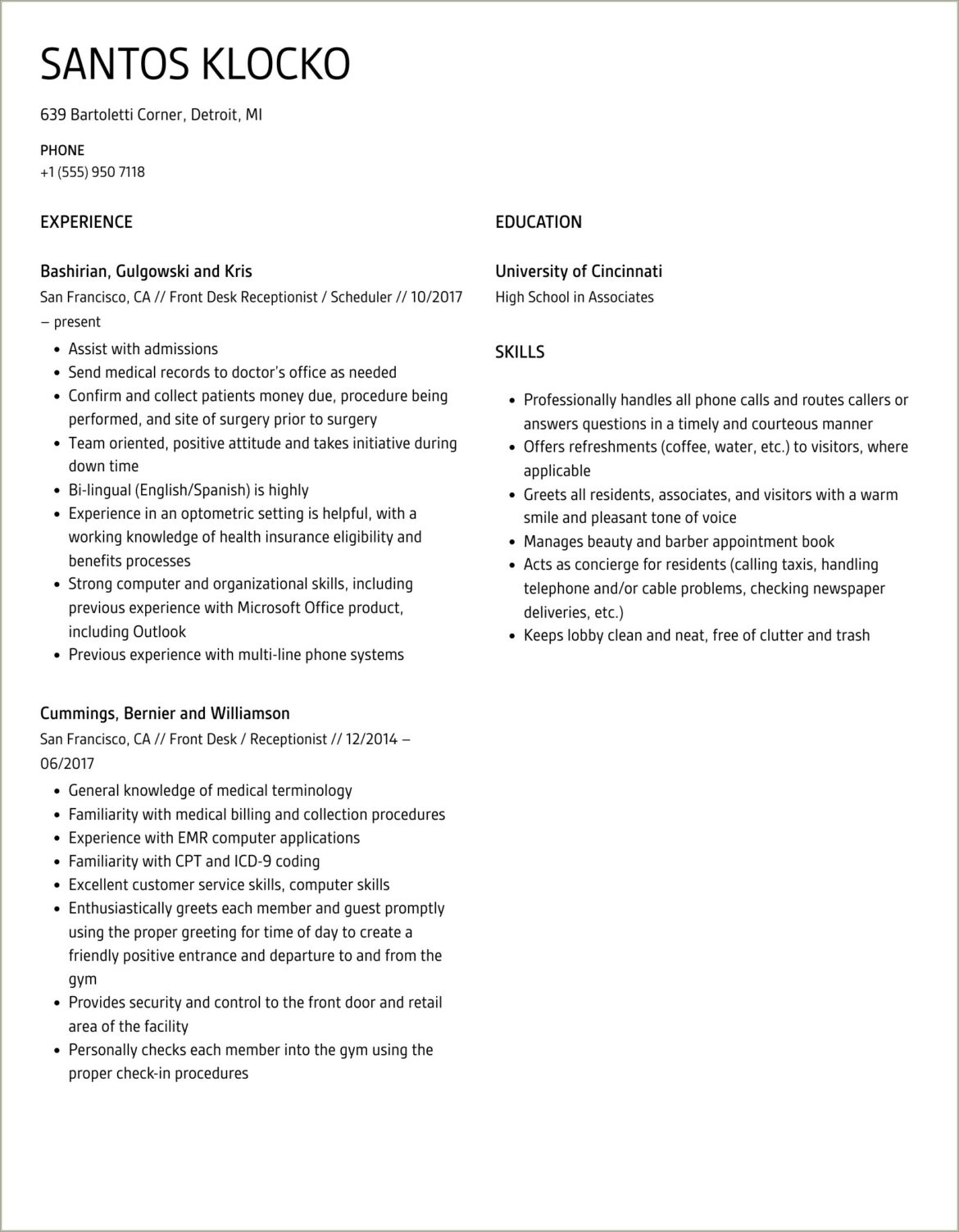 40+ Front Desk Receptionist Resume Samples Jobherojobhero