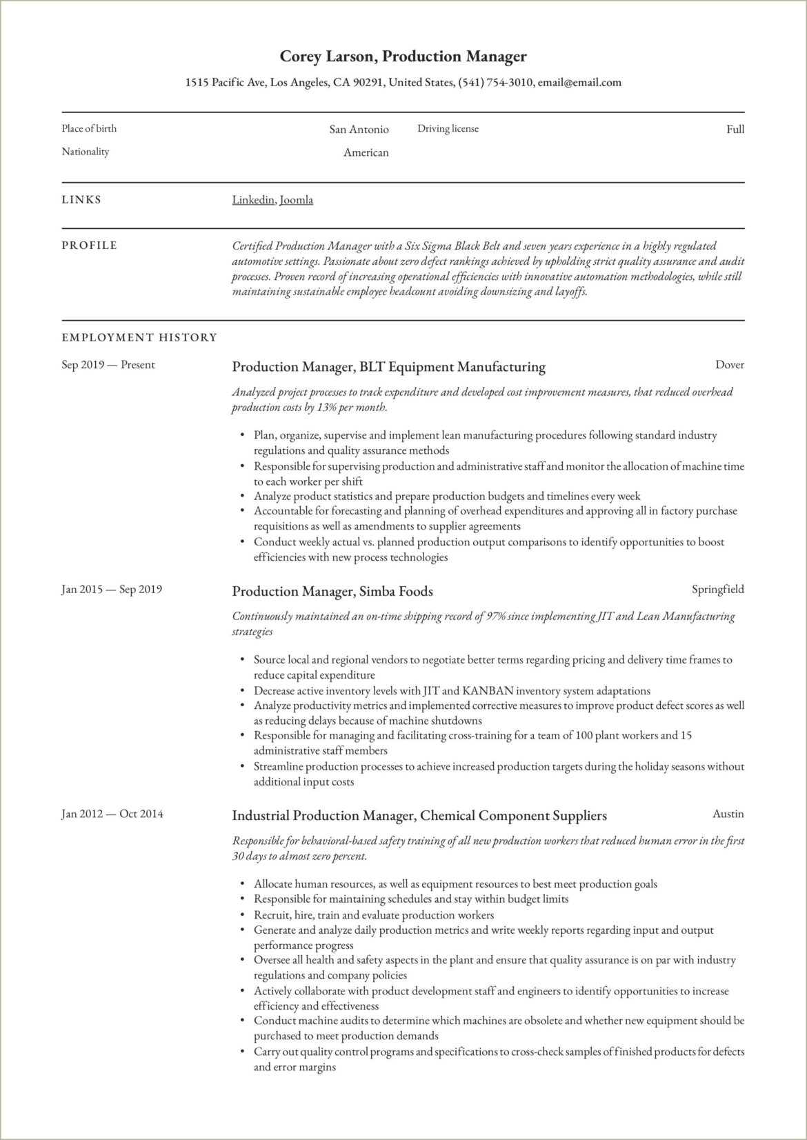 40+ Production Operator Resume Samples Jobherojobhero