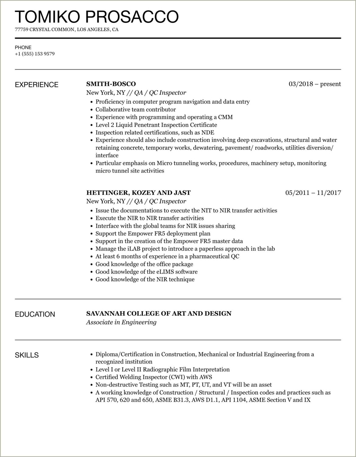 40+ Quality Control Inspector Resume Samples Jobherojobhero