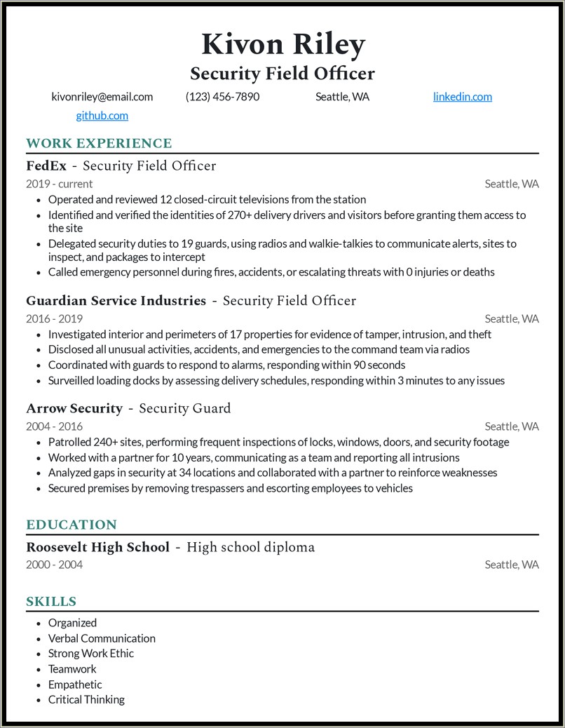 5 Years Security Guard Experience Resume