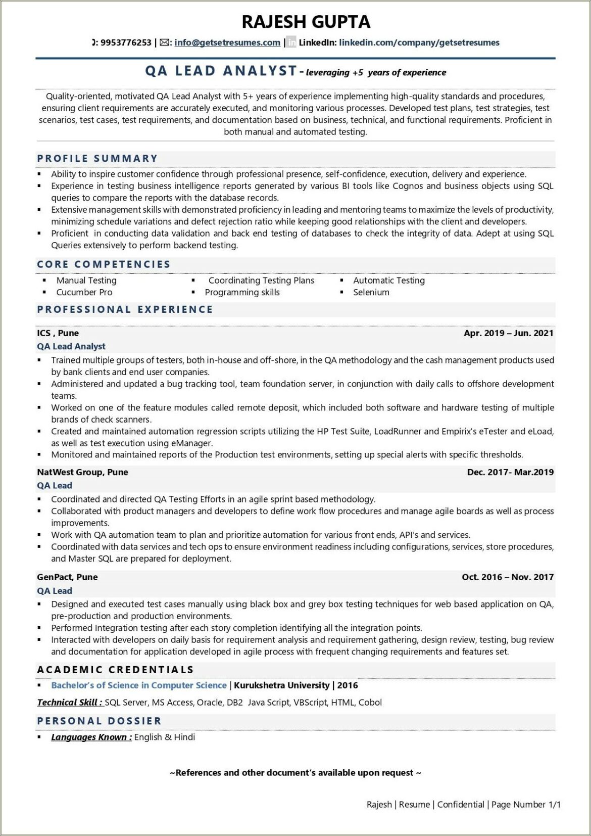 5 Years Testing Experience Sample Resume