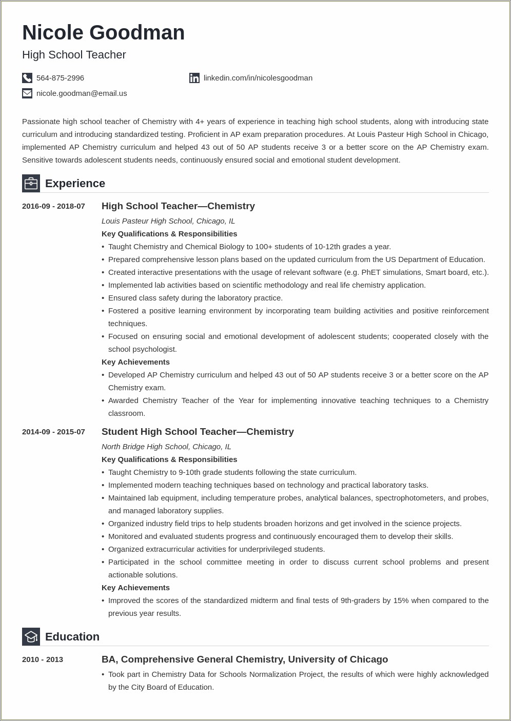 5th Grade Teacher Job Description For Resume
