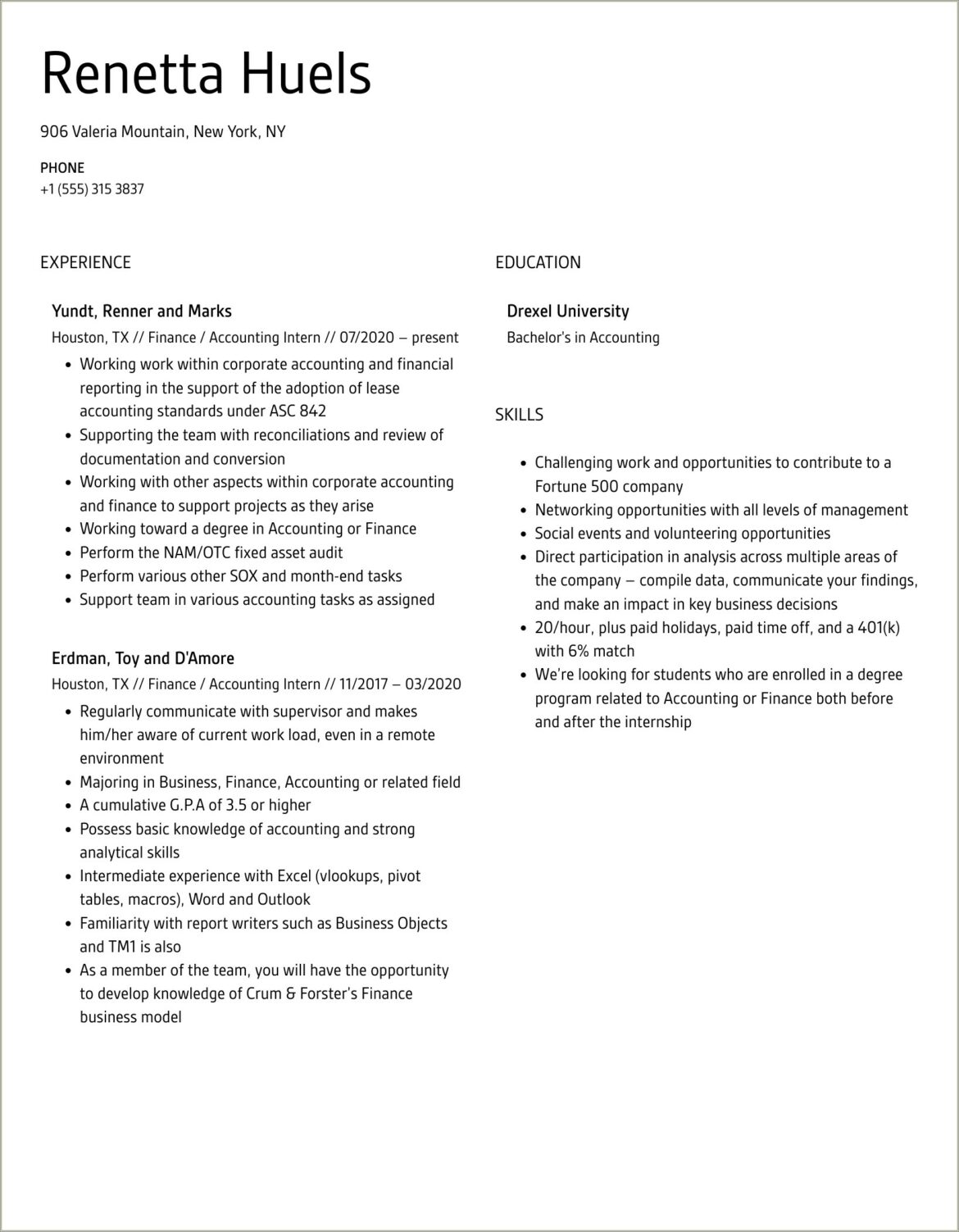 6 Accounting Intern Resume Samples Jobherojobhero