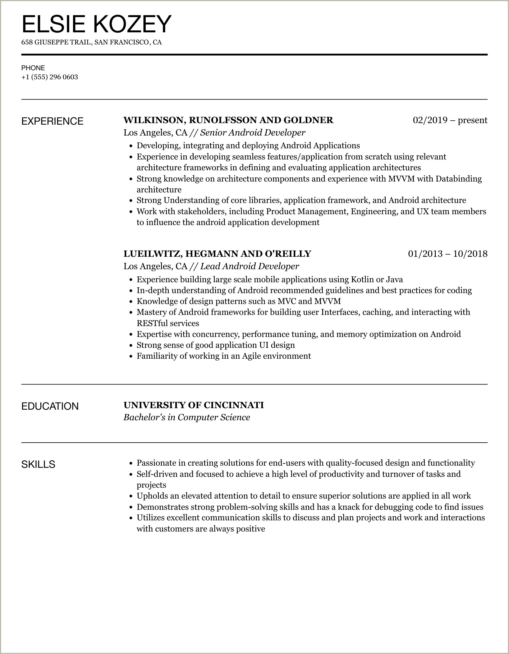 6 Month Experience Resume For Android Developer