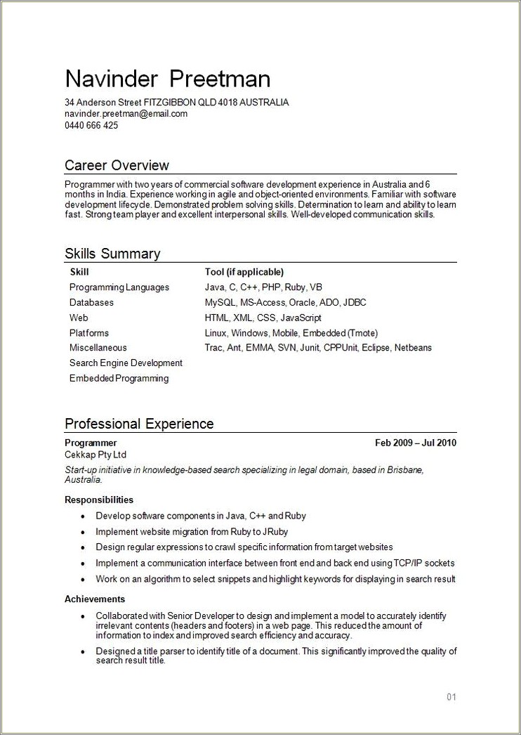 6 Month Experience Resume For Developer