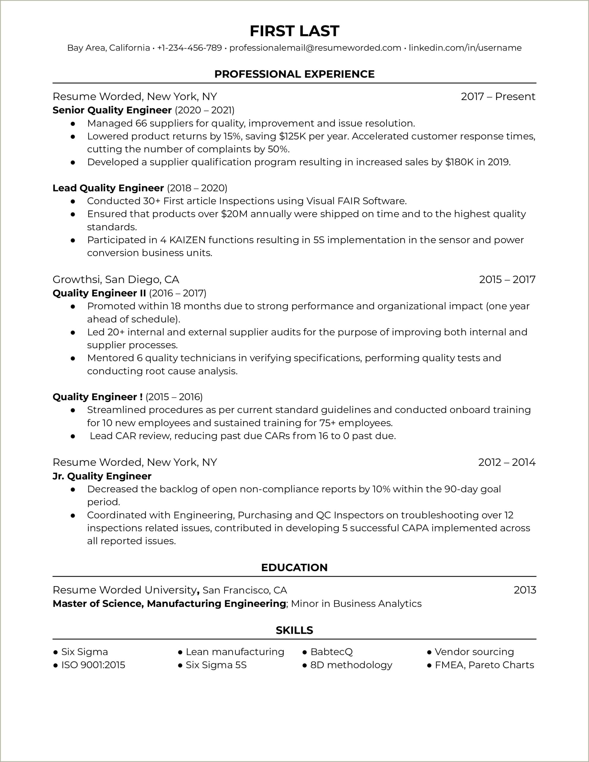 6 Months Experience Resume Sample Engineer