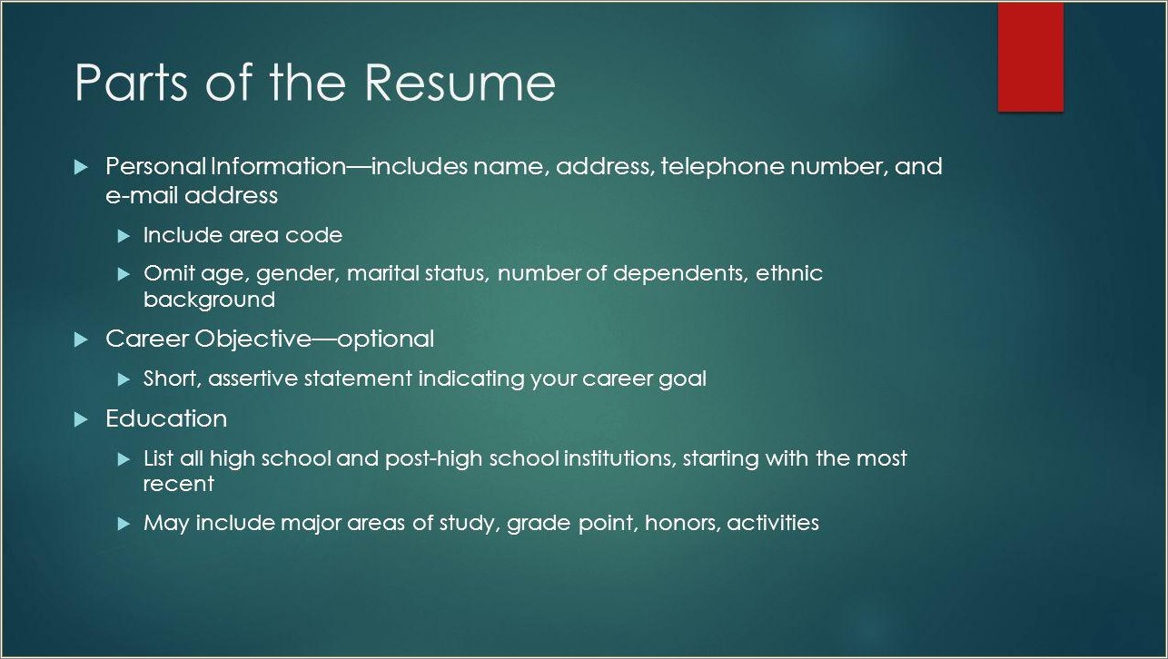 7 Parts Of A High School Resume