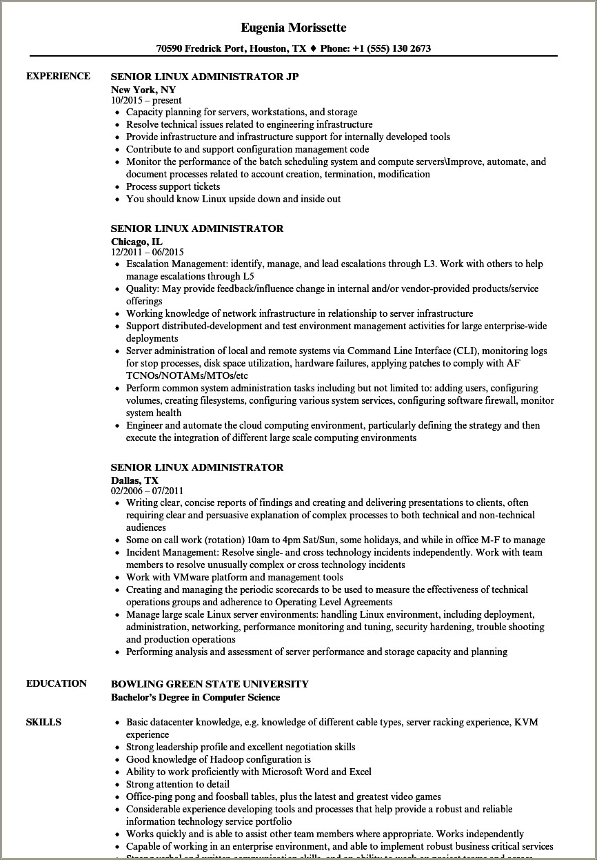 7 Years Linux Resume Samples Roles And Responsibilities