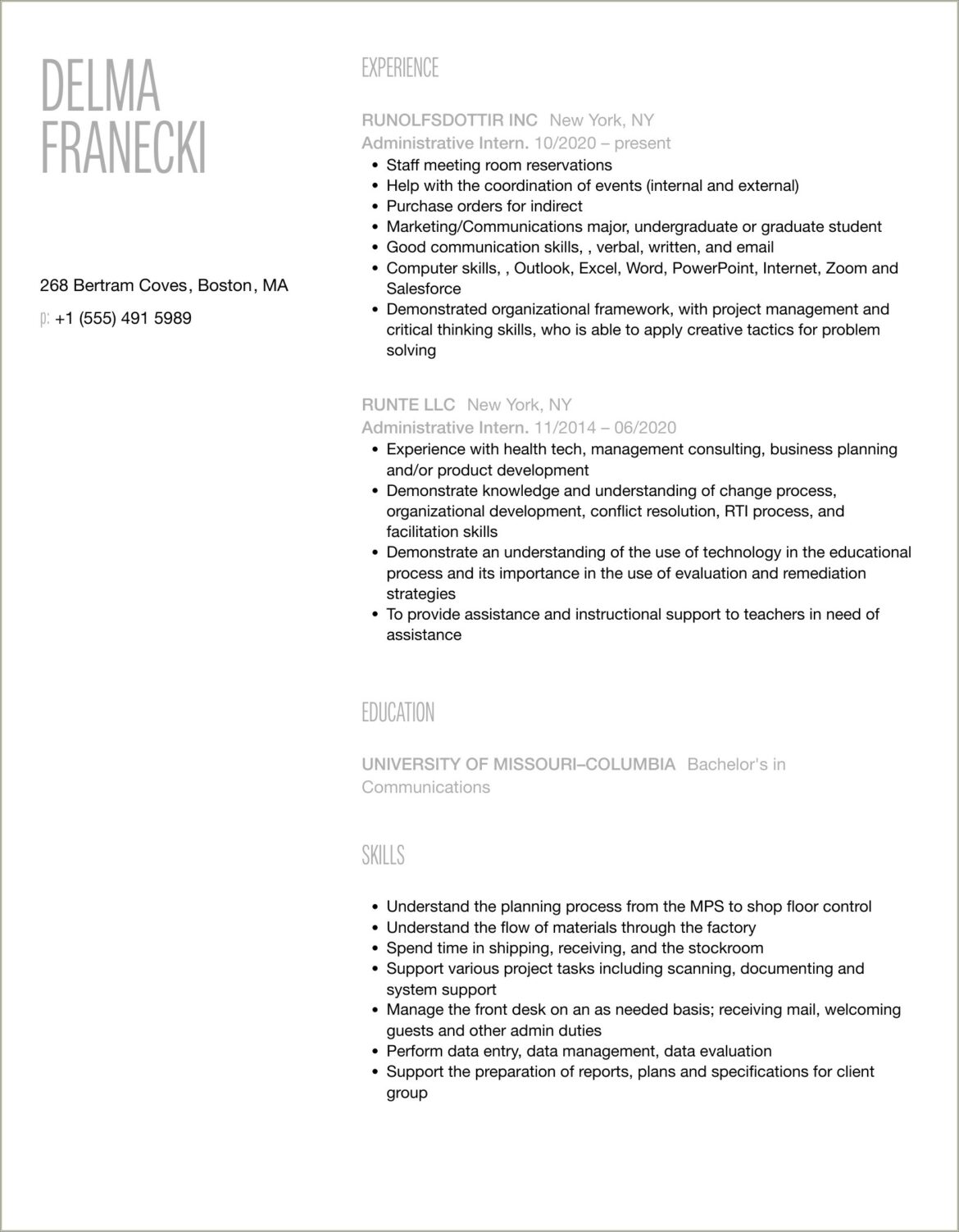 8 Administrative Intern Resume Samples Jobherojobhero