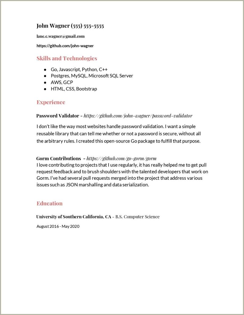 A Good Computer Sicence Student Resume