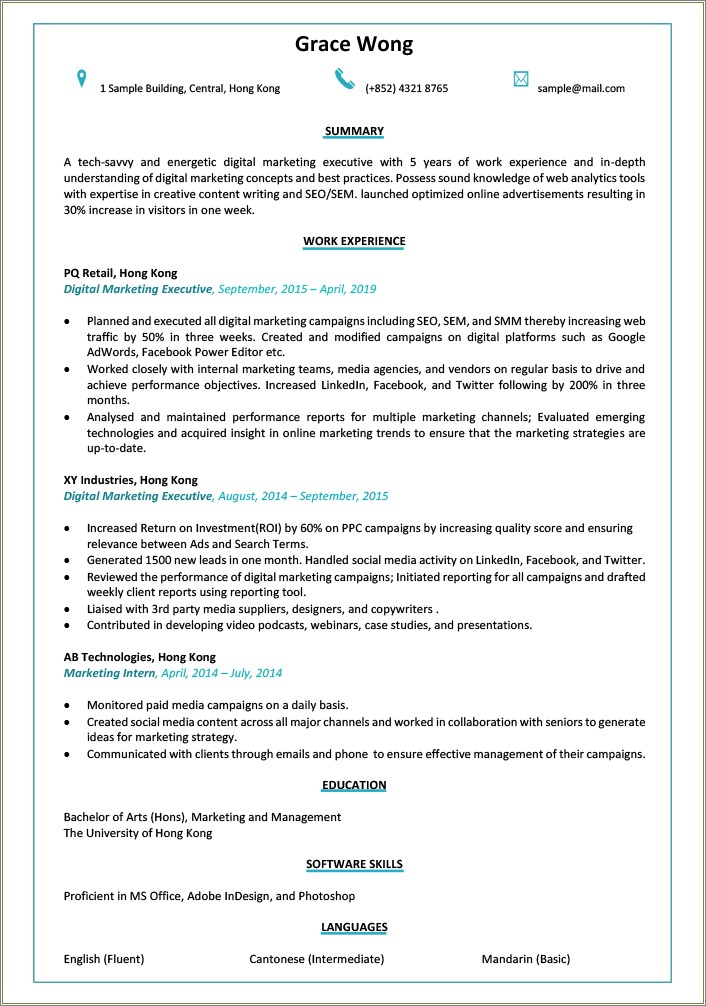 A Good Content Writer And Digital Market Resume