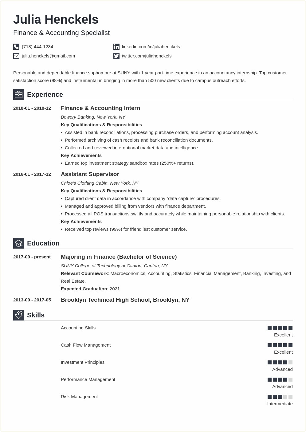 A Good Object For A Finance Resume