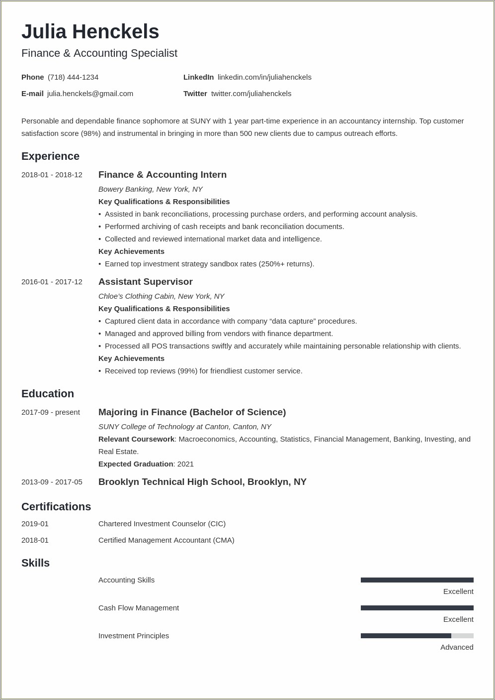 A Good Resume Example College Student